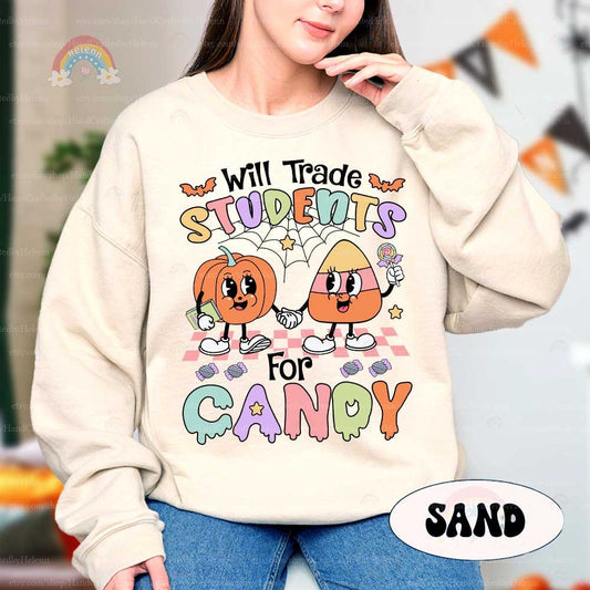 Teacher Halloween Shirt, Will Trade Students For Candy, Spooky Teacher Shirt, Teacher Halloween Gift, Halloween Kindergarten Teacher Shirt