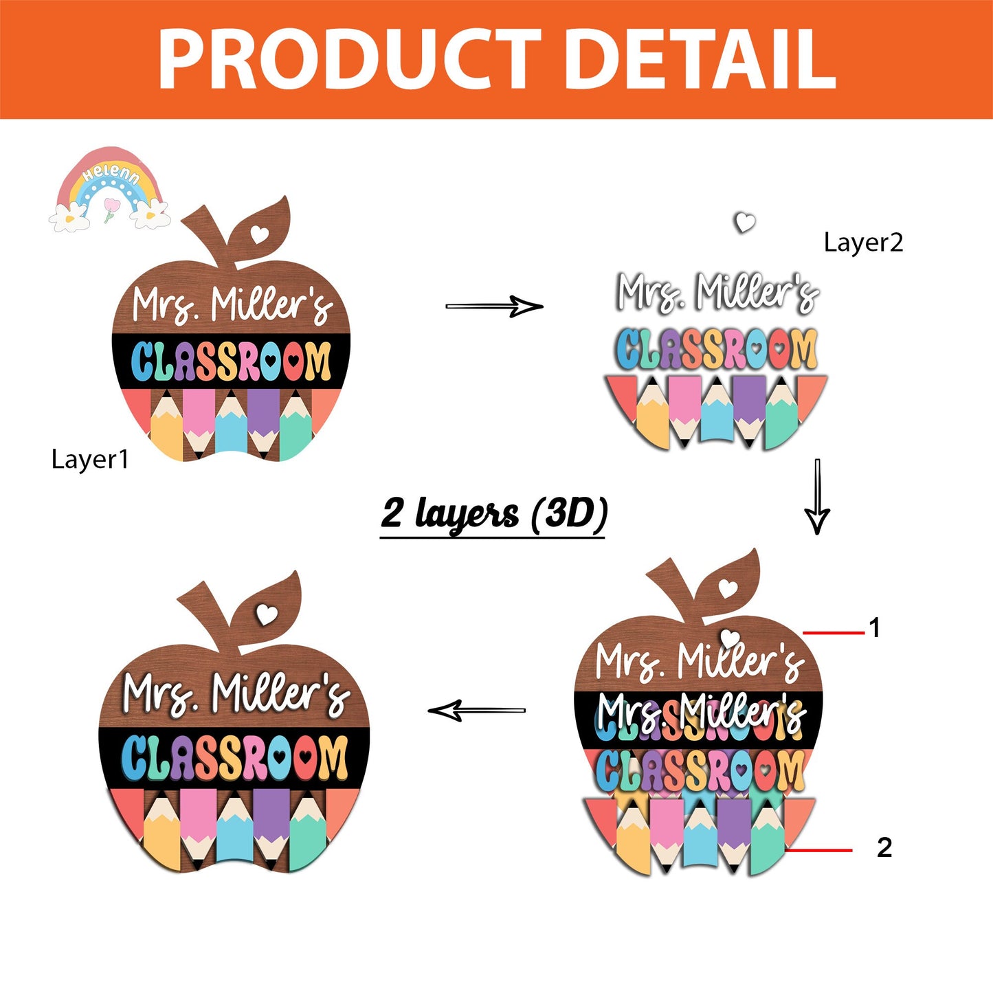 Custom Teacher Door Hanger Door Sign, Teacher 3D Wood Sign Class, Custom Teacher Name Gift, Back To School Gift, Teacher Appreciation Gift