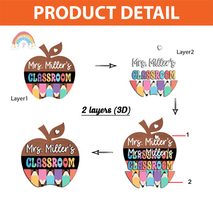 Custom Teacher Door Hanger Door Sign, Teacher 3D Wood Sign Class, Custom Teacher Name Gift, Back To School Gift, Teacher Appreciation Gift