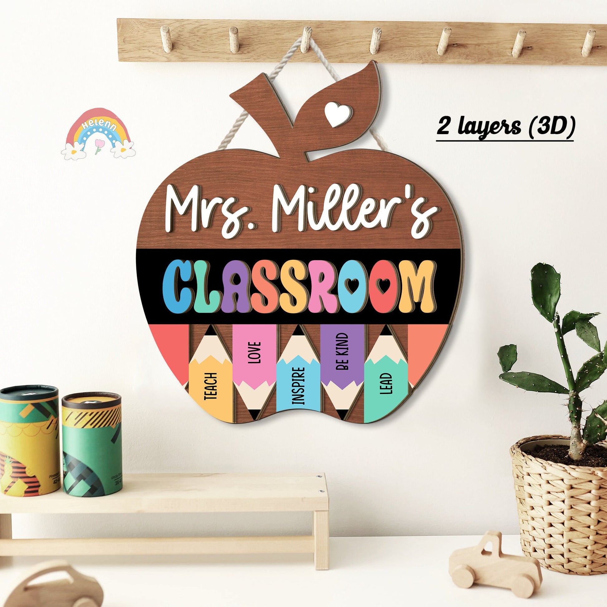 Custom Teacher Door Hanger Door Sign, Teacher 3D Wood Sign Class, Custom Teacher Name Gift, Back To School Gift, Teacher Appreciation Gift