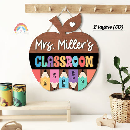 Custom Teacher Door Hanger Door Sign, Teacher 3D Wood Sign Class, Custom Teacher Name Gift, Back To School Gift, Teacher Appreciation Gift