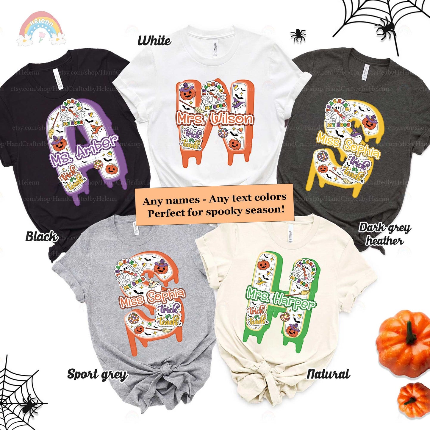 Personalized Teacher Halloween Shirt, Trick or Teach Shirt Spooky Teacher, Teaching My Boos, Custom Teacher Name, Halloween Teacher Gift