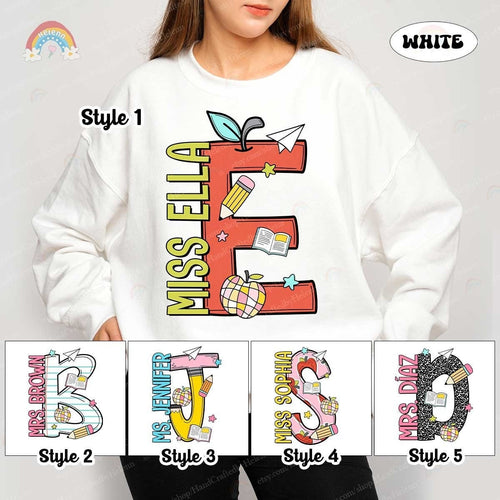 Personalized Teacher Shirt, Back To School Shirt, Custom Teacher Name Alphabet, First Day Of School, Teacher Team, Teacher Appreciation Gift