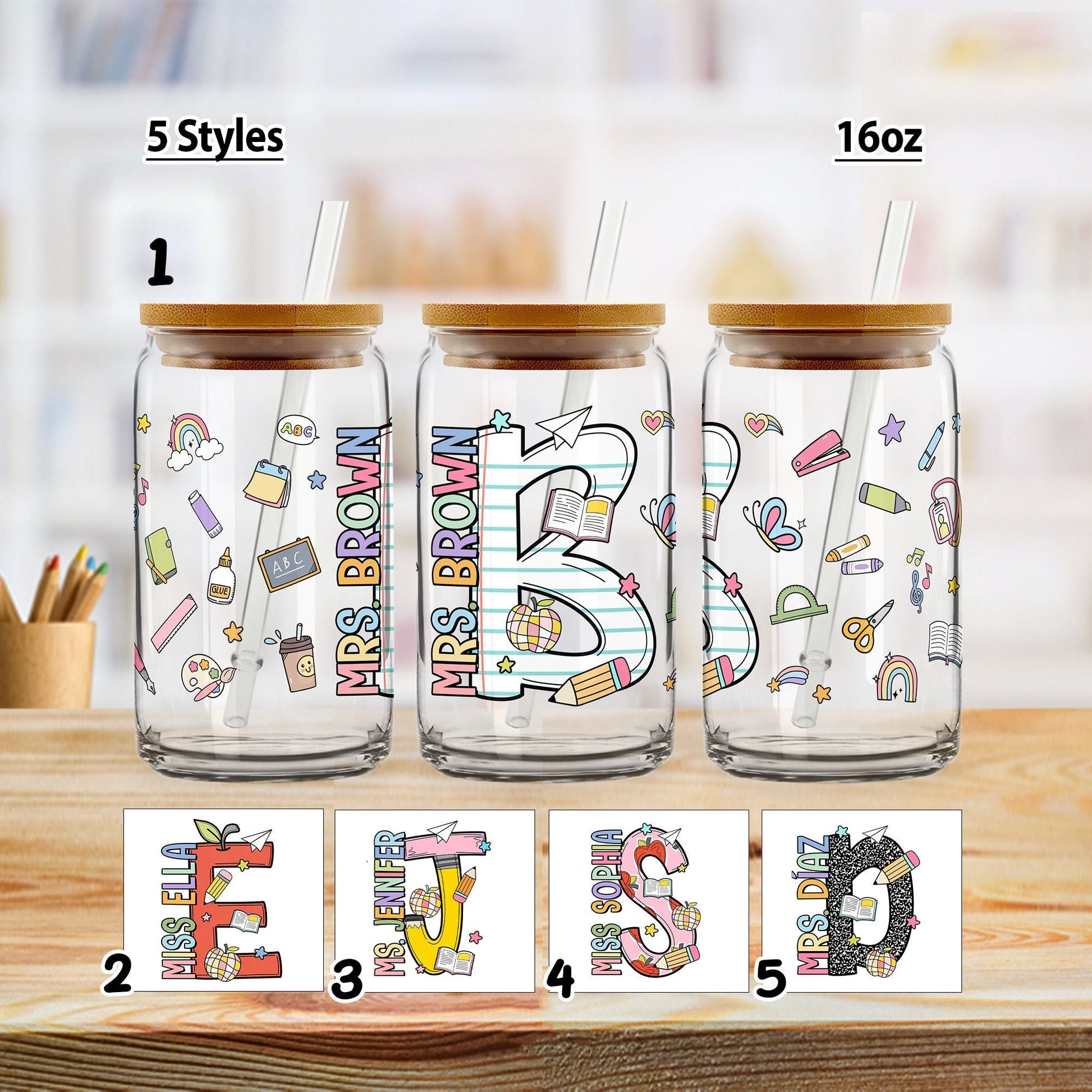 Personalized Teacher 16oz Glass Can, Custom Name Teacher Tumbler Iced Coffee Cup, Teacher Gift Back To School, Teacher Appreciation Gifts