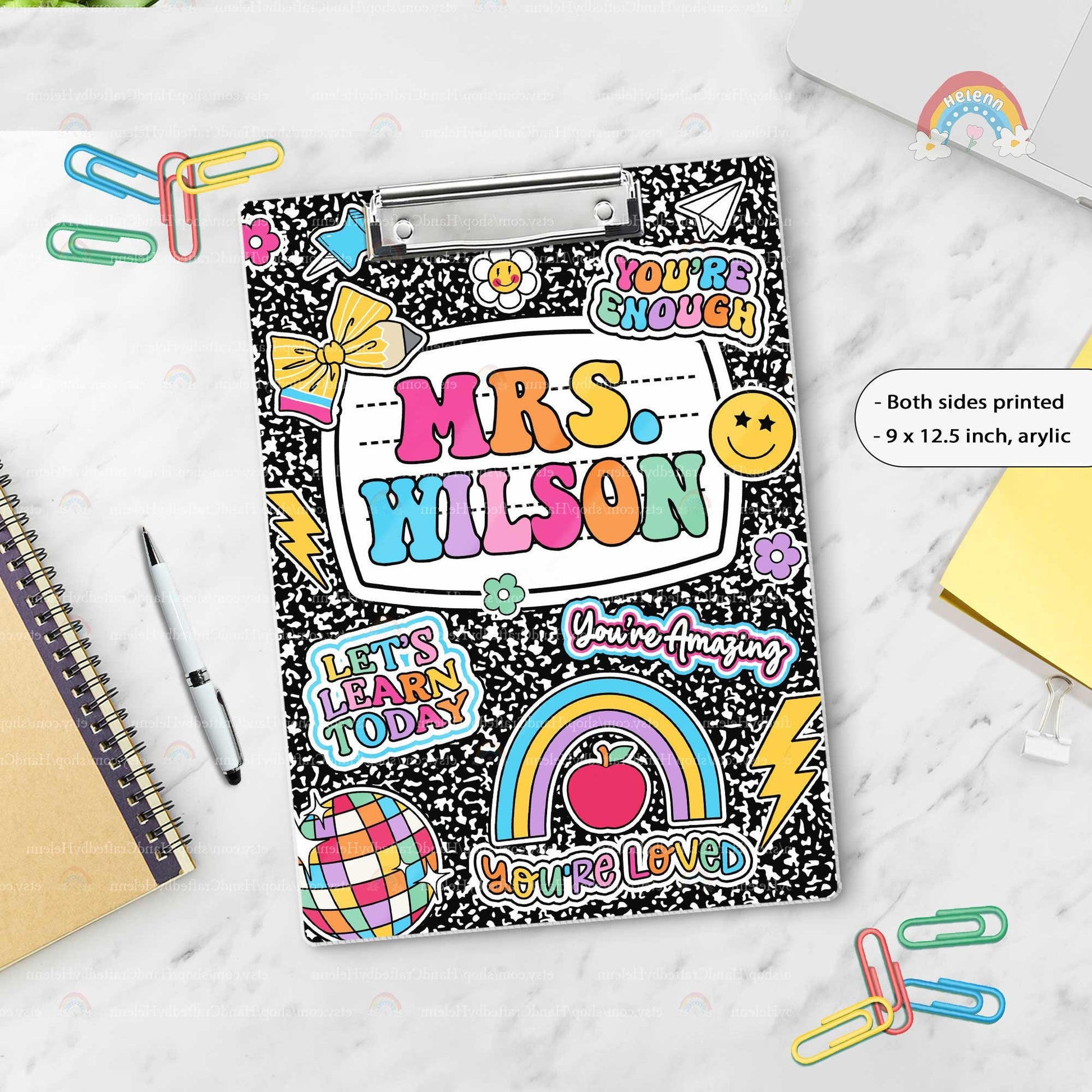 Custom Teacher Clipboard Composition Book With Name, Personalized Teacher Gift, Back To School, Christmas Gift, Teacher Appreciation Gifts