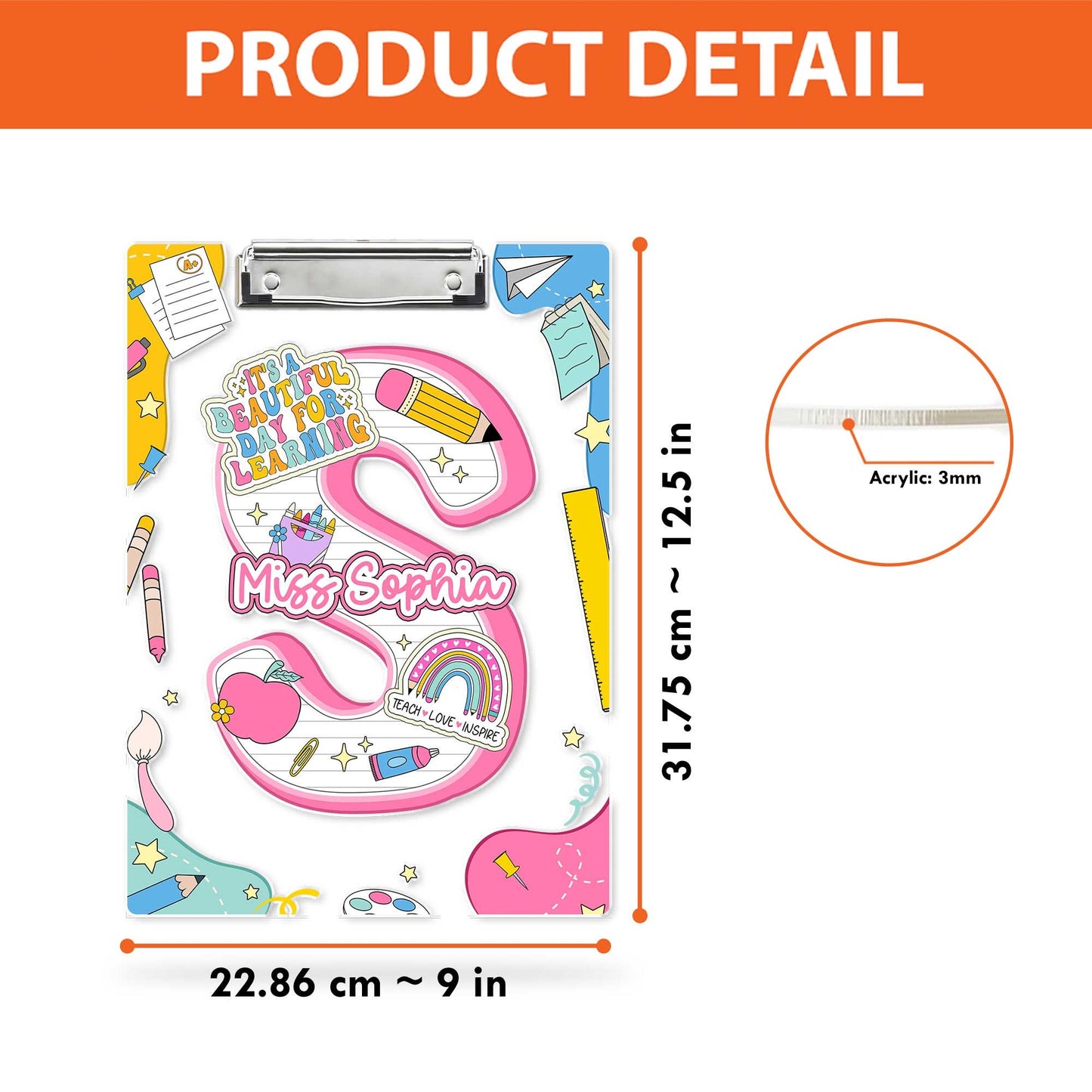 Custom Teacher Clipboard Acrylic Clipboard For Teacher With Name, Personalized Teacher Gift, Back To School Gift, Teacher Appreciation Gift