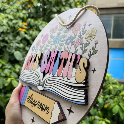 Custom Teacher Door Hanger With Flowers, Teacher Name Sign For Classroom, Teacher Christmas Gift, Back To School, Teacher Appreciation Gift