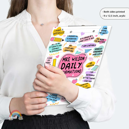 Personalized Teacher Clipboard, Teacher Daily Affirmation Custom Clipboard Both Sides Printed, Back To School Gift Teacher Appreciation Gift