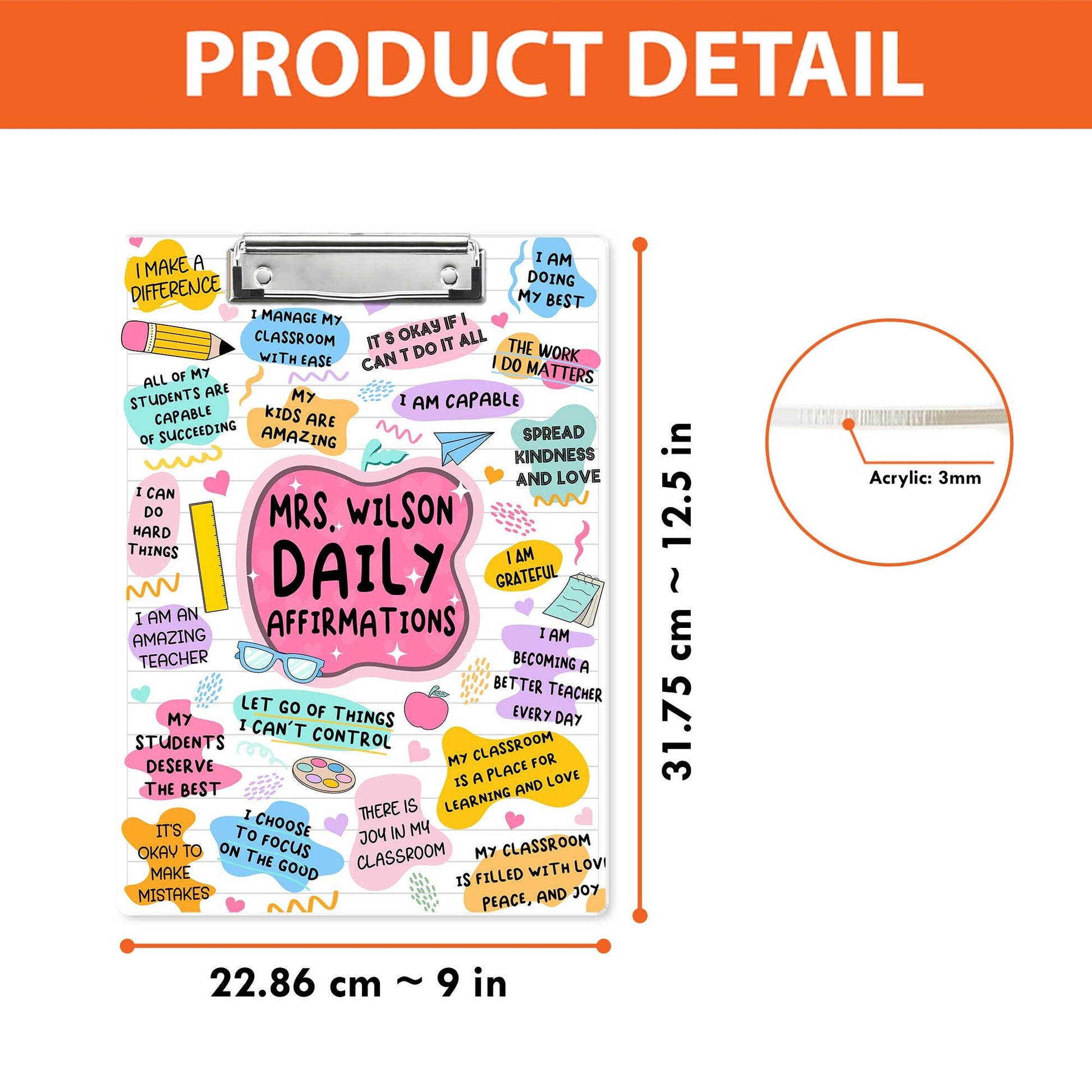 Personalized Teacher Clipboard, Teacher Daily Affirmation Custom Clipboard Both Sides Printed, Back To School Gift Teacher Appreciation Gift