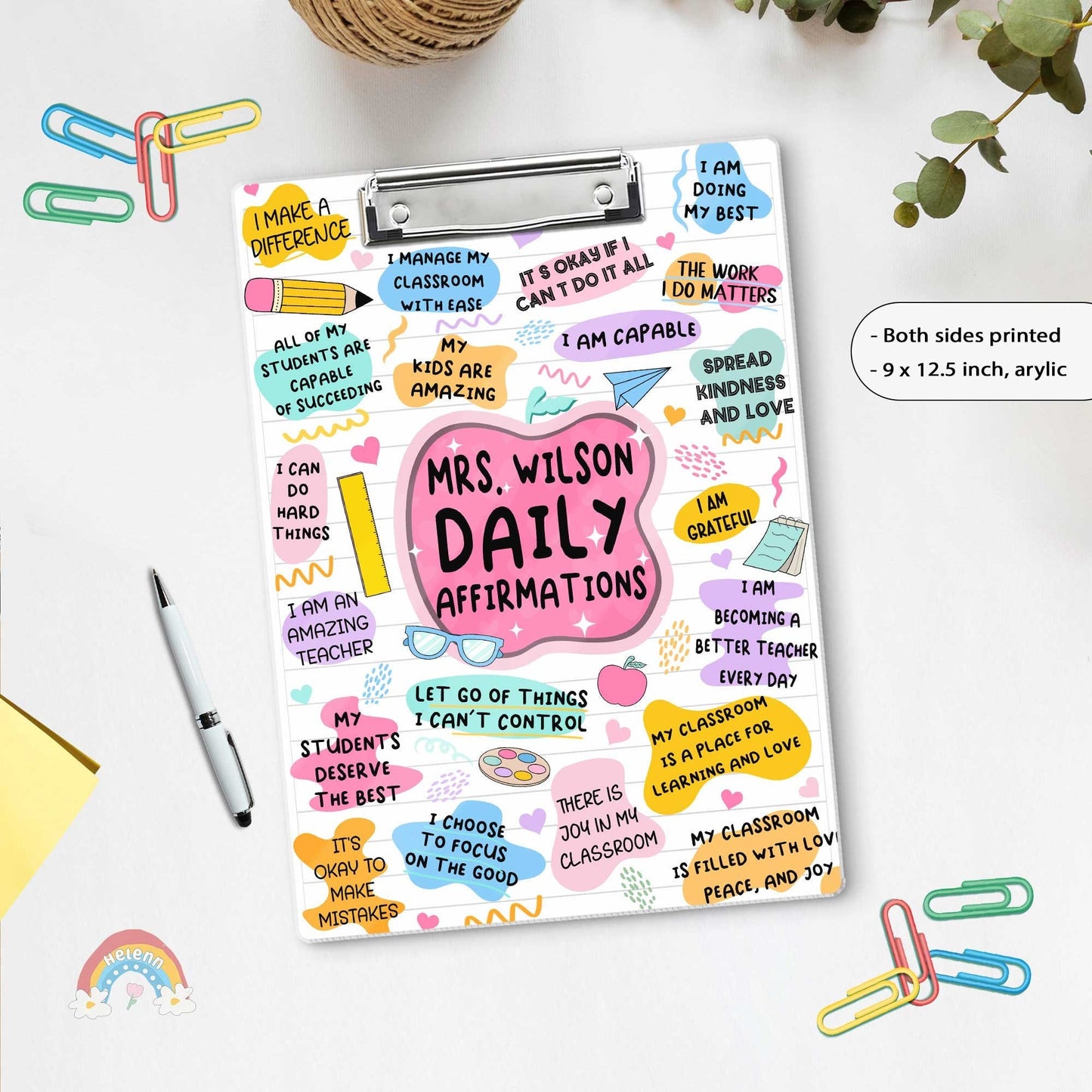 Personalized Teacher Clipboard, Teacher Daily Affirmation Custom Clipboard Both Sides Printed, Back To School Gift Teacher Appreciation Gift