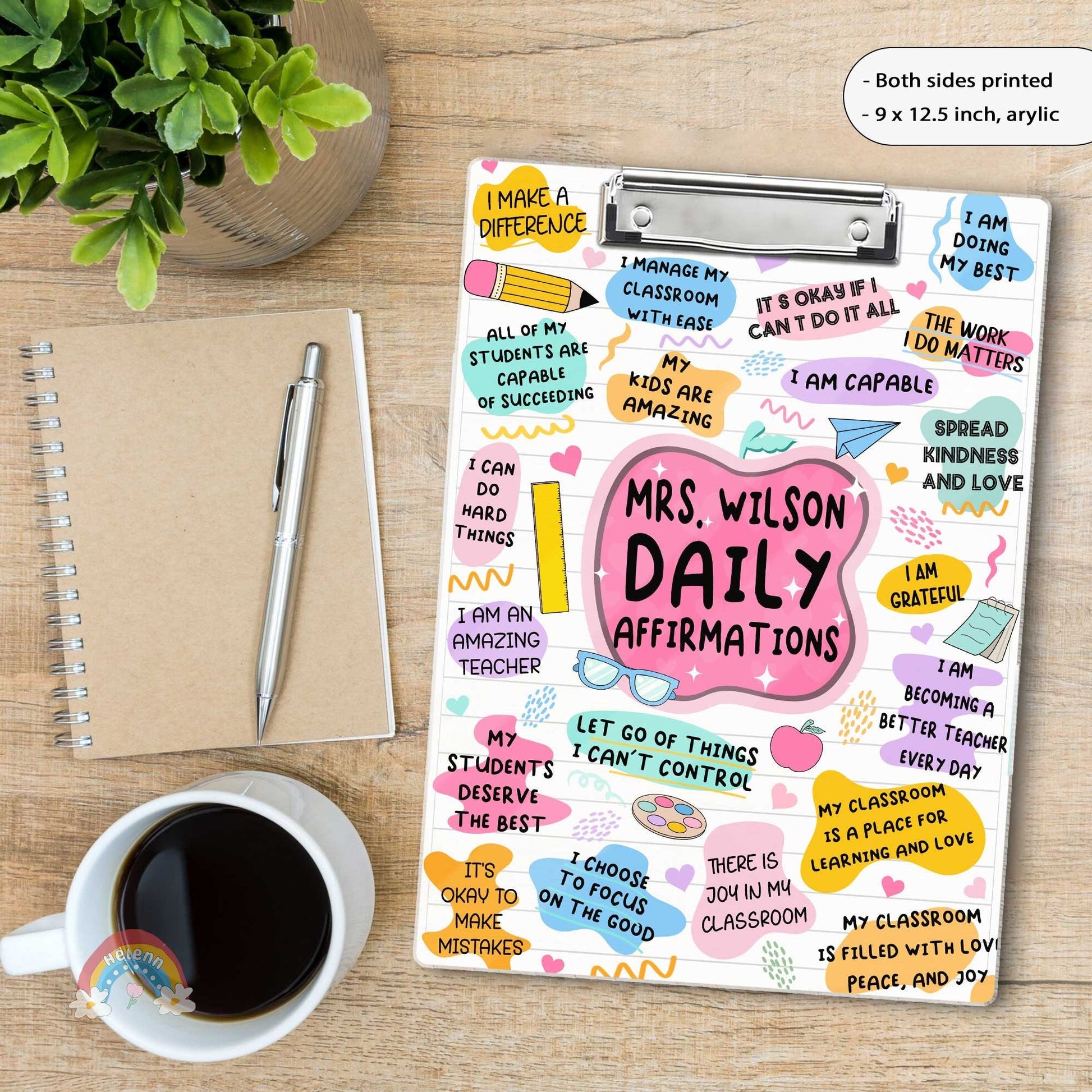 Personalized Teacher Clipboard, Teacher Daily Affirmation Custom Clipboard Both Sides Printed, Back To School Gift Teacher Appreciation Gift