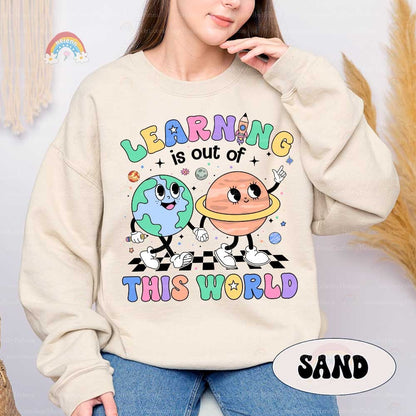 An eye-catching poster designed to inspire a love for learning, showcasing creative depictions of the solar system&#39;s wonders in a whimsical style.