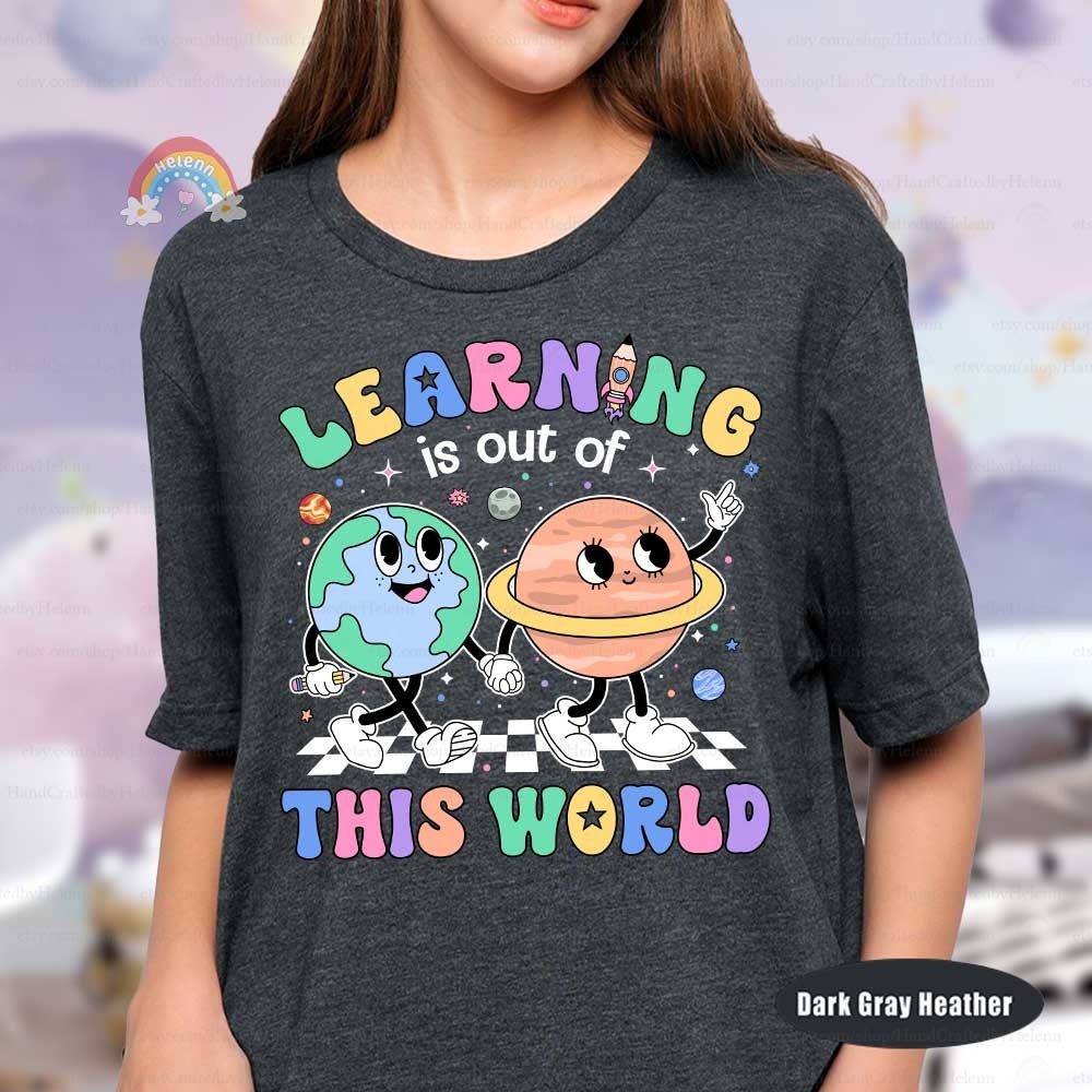 A delightful and educational display that combines lively colors and adorable space-themed illustrations to emphasize the vast possibilities of learning.