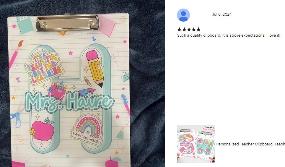 Personalized Teacher Clipboard, Teacher Acrylic Clipboard With Name, Teacher Christmas Gift, Back To School Gift, Teacher Appreciation Gift