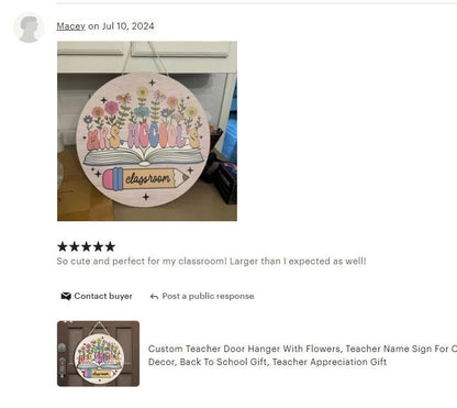 Custom Teacher Door Hanger With Flowers, Teacher Name Sign For Classroom, Teacher Christmas Gift, Back To School, Teacher Appreciation Gift