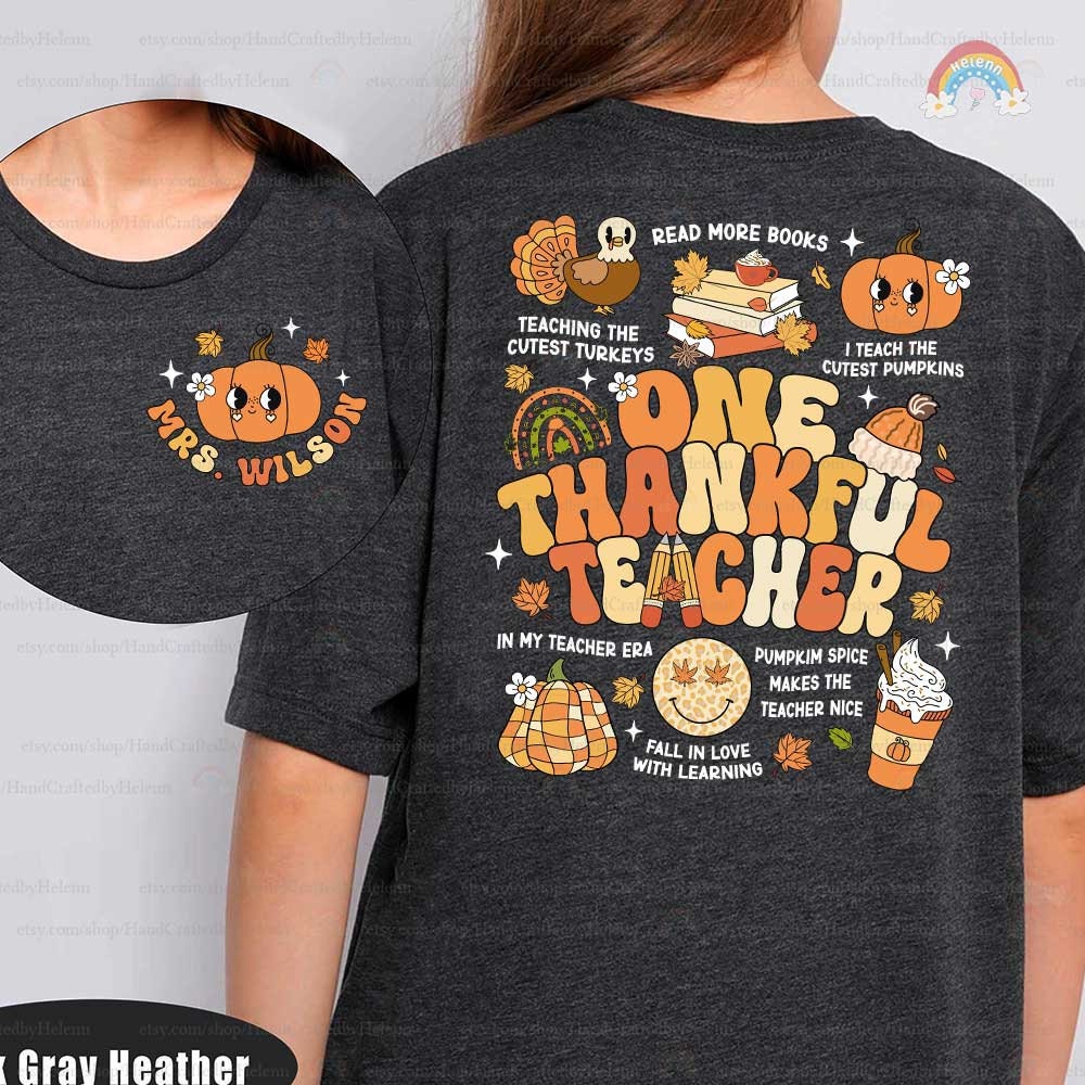 Custom Teacher Fall Shirt One Thankful Teacher Shirt, Teacher Thanksgiving Shirt, Teacher Pumpkin Retro Autumn, Teacher Appreciation Gift