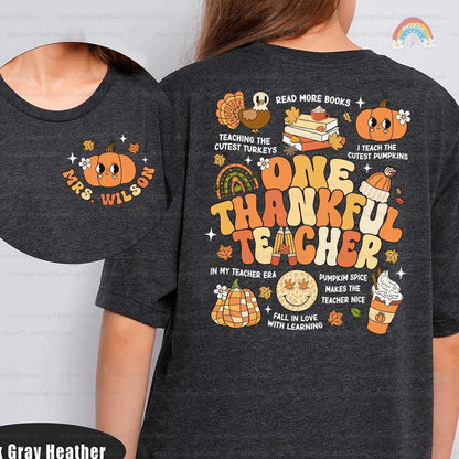 Custom Teacher Fall Shirt One Thankful Teacher Shirt, Teacher Thanksgiving Shirt, Teacher Pumpkin Retro Autumn, Teacher Appreciation Gift