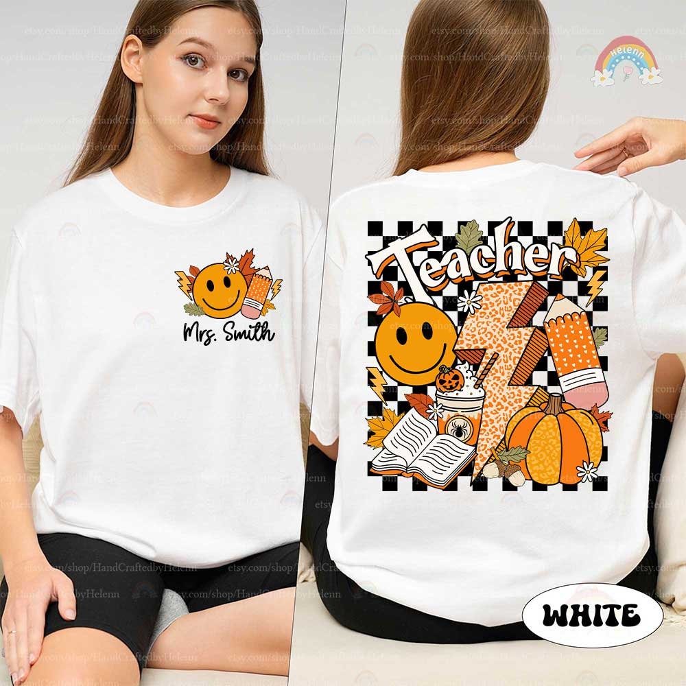 Custom Teacher Fall Shirt, Teacher Pumpkin Retro Fall Teacher Shirt, Kindergarten Teacher Shirt, Back To School, Teacher Appreciation Gift