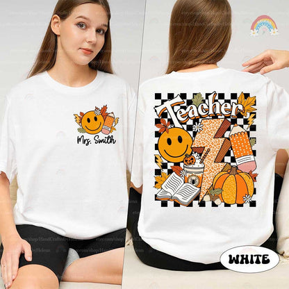 Custom Teacher Fall Shirt, Teacher Pumpkin Retro Fall Teacher Shirt, Kindergarten Teacher Shirt, Back To School, Teacher Appreciation Gift