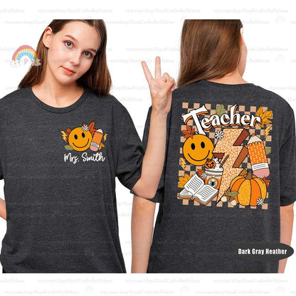 Custom Teacher Fall Shirt, Teacher Pumpkin Retro Fall Teacher Shirt, Kindergarten Teacher Shirt, Back To School, Teacher Appreciation Gift