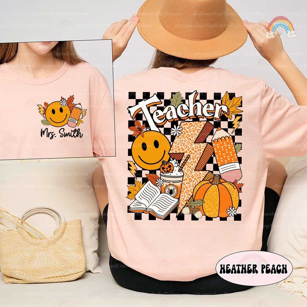 Custom Teacher Fall Shirt, Teacher Pumpkin Retro Fall Teacher Shirt, Kindergarten Teacher Shirt, Back To School, Teacher Appreciation Gift