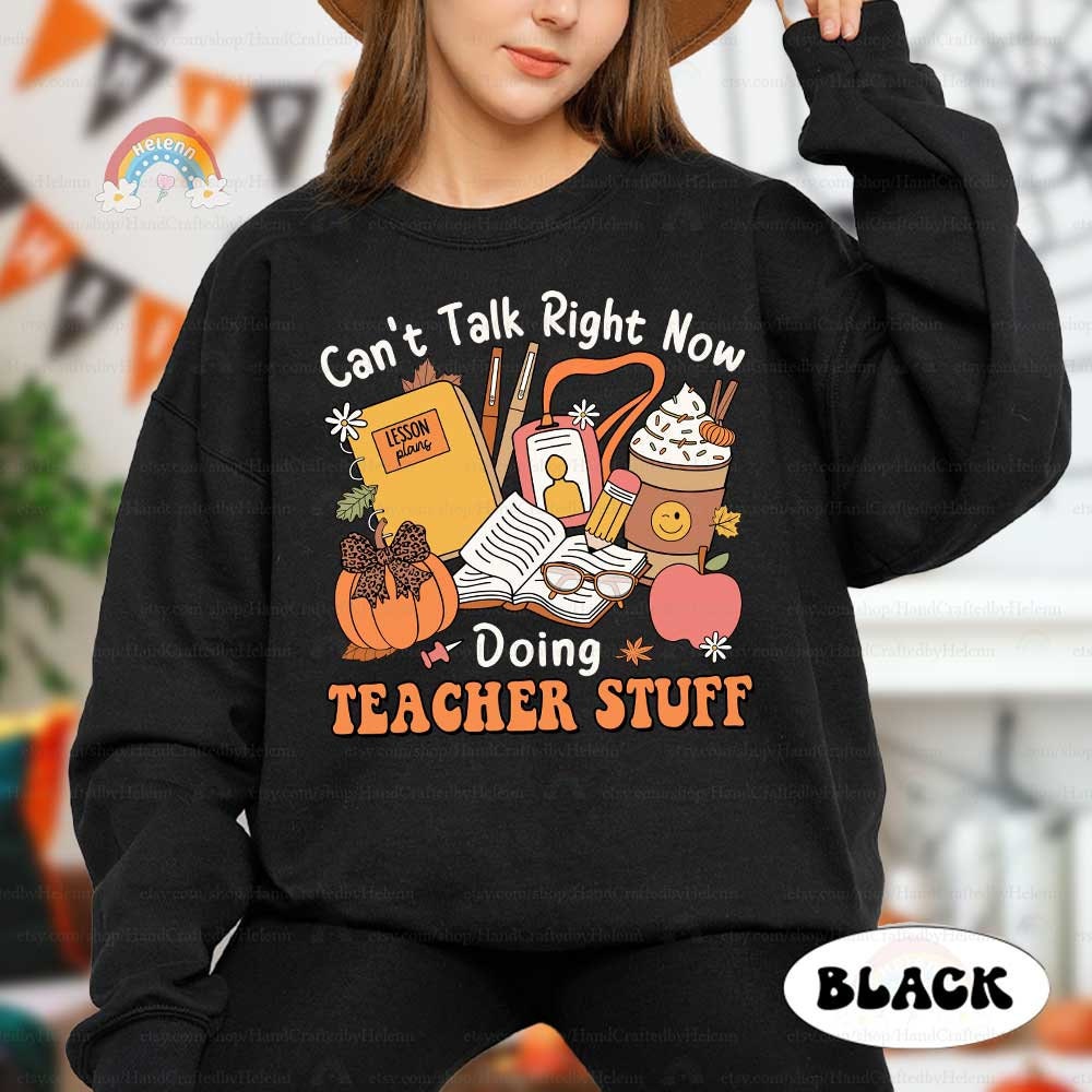 Featuring vibrant illustrations of teacher tools and autumn leaves, the Teacher Stuff design brings a warm and festive touch to any educational setting.