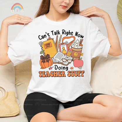 The Teacher Stuff design captures the essence of a teacher&#39;s daily essentials, paired with charming autumn accents for a seasonal flair.