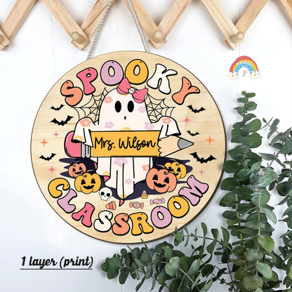 Custom Teacher Door Hanger Halloween Teacher Wooden Door Sign Classroom, Teacher Gift, Spooky Teacher Trick Or Teach, Teacher Halloween Gift