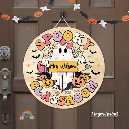 Custom Teacher Door Hanger Halloween Teacher Wooden Door Sign Classroom, Teacher Gift, Spooky Teacher Trick Or Teach, Teacher Halloween Gift