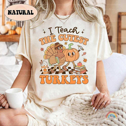 Teacher Fall Shirt I Teach The Cutest Turkeys, Retro Fall Teacher Thanksgiving Pumpkins Shirt, Back To School, Teacher Appreciation Gifts