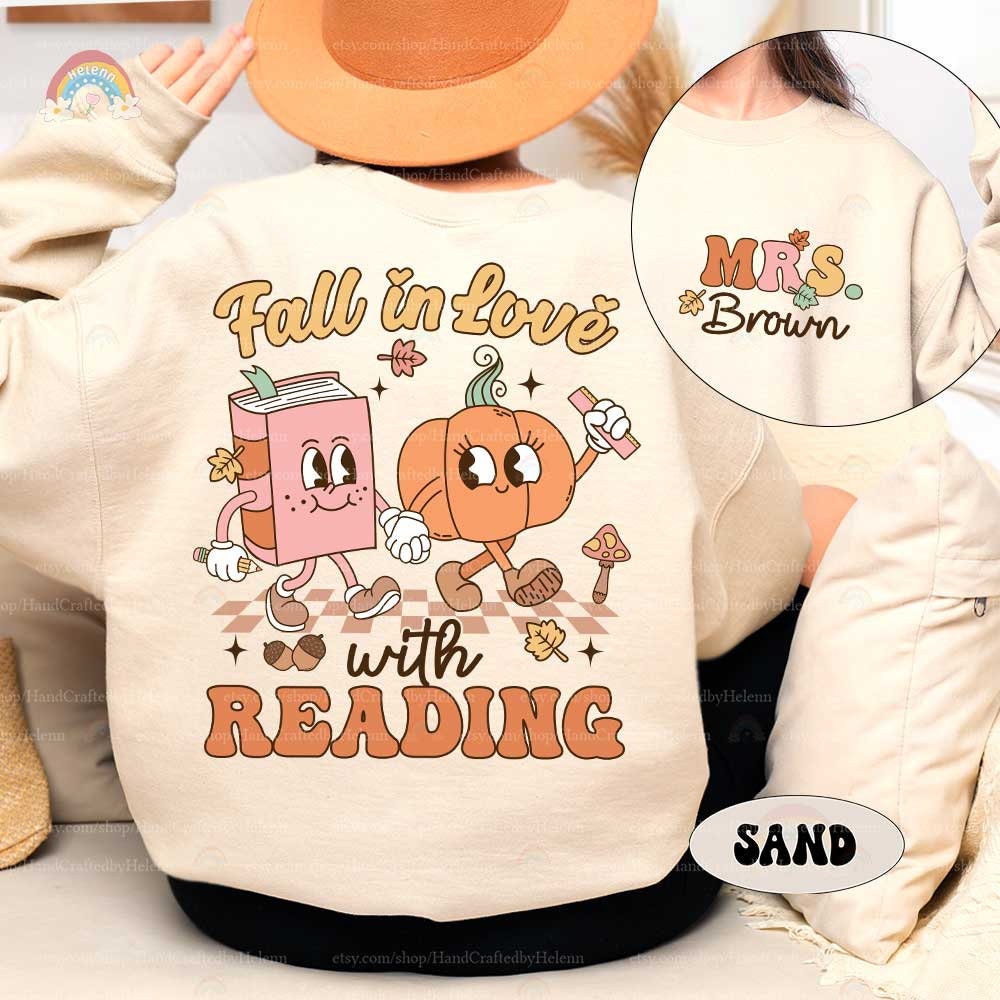 A charming educational graphic with a cartoon book and pumpkin as main characters, adorned with autumn leaves and a checkered floor, encouraging a love for learning during the fall season.