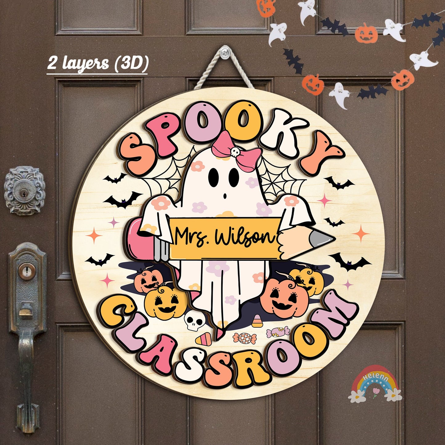 Custom Teacher Door Hanger Halloween Teacher Wooden Door Sign Classroom, Teacher Gift, Spooky Teacher Trick Or Teach, Teacher Halloween Gift