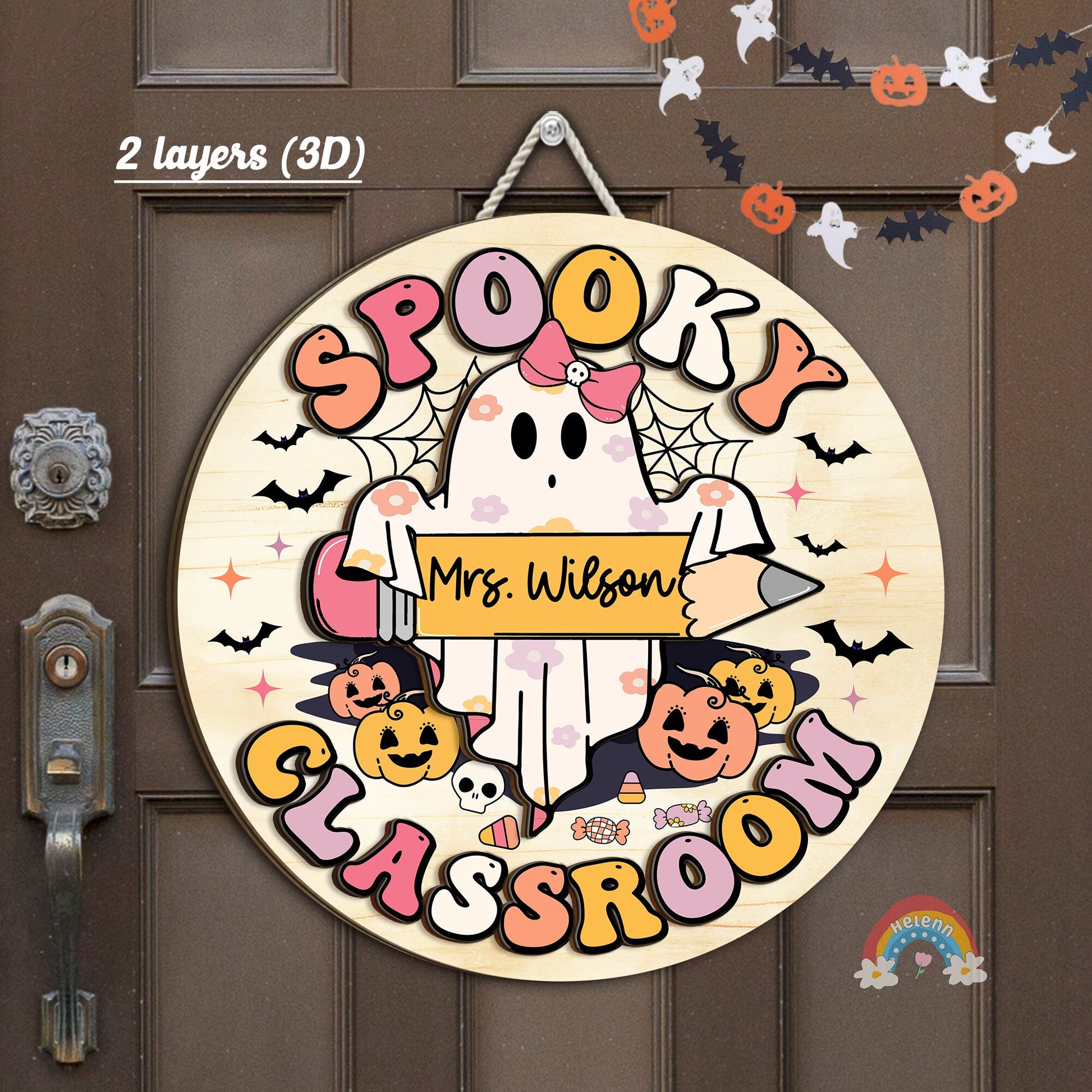 Custom Teacher Door Hanger Halloween Teacher Wooden Door Sign Classroom, Teacher Gift, Spooky Teacher Trick Or Teach, Teacher Halloween Gift