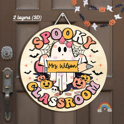 Custom Teacher Door Hanger Halloween Teacher Wooden Door Sign Classroom, Teacher Gift, Spooky Teacher Trick Or Teach, Teacher Halloween Gift