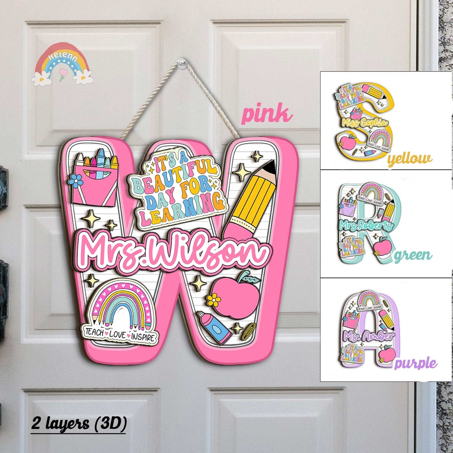 Custom Teacher Door Hanger, Teacher 3D Wood Sign For Classroom, Teacher Name Welcome Sign, Teacher Christmas Gift, Teacher Appreciation Gift