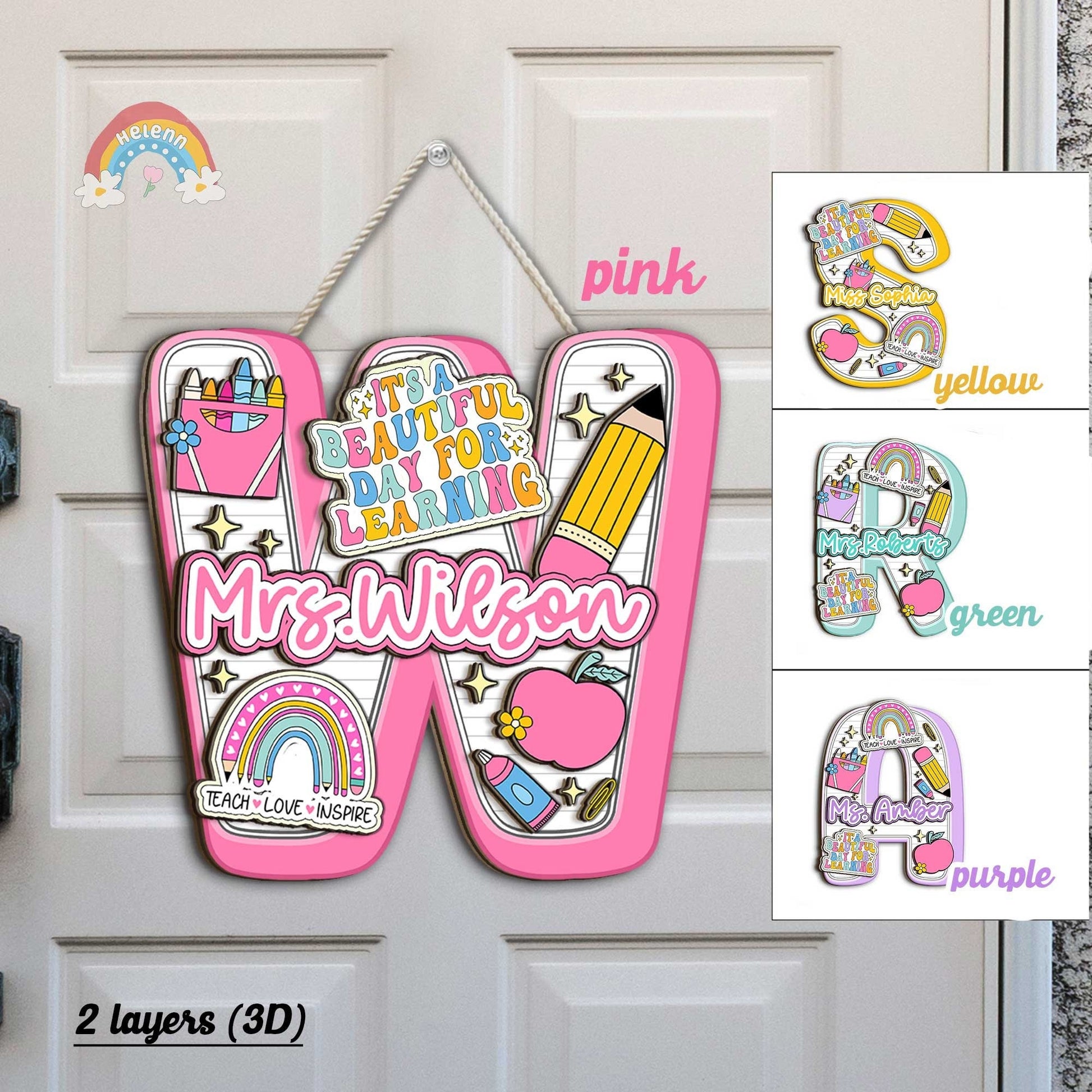 Custom Teacher Door Hanger, Teacher 3D Wood Sign For Classroom, Teacher Name Welcome Sign, Teacher Christmas Gift, Teacher Appreciation Gift