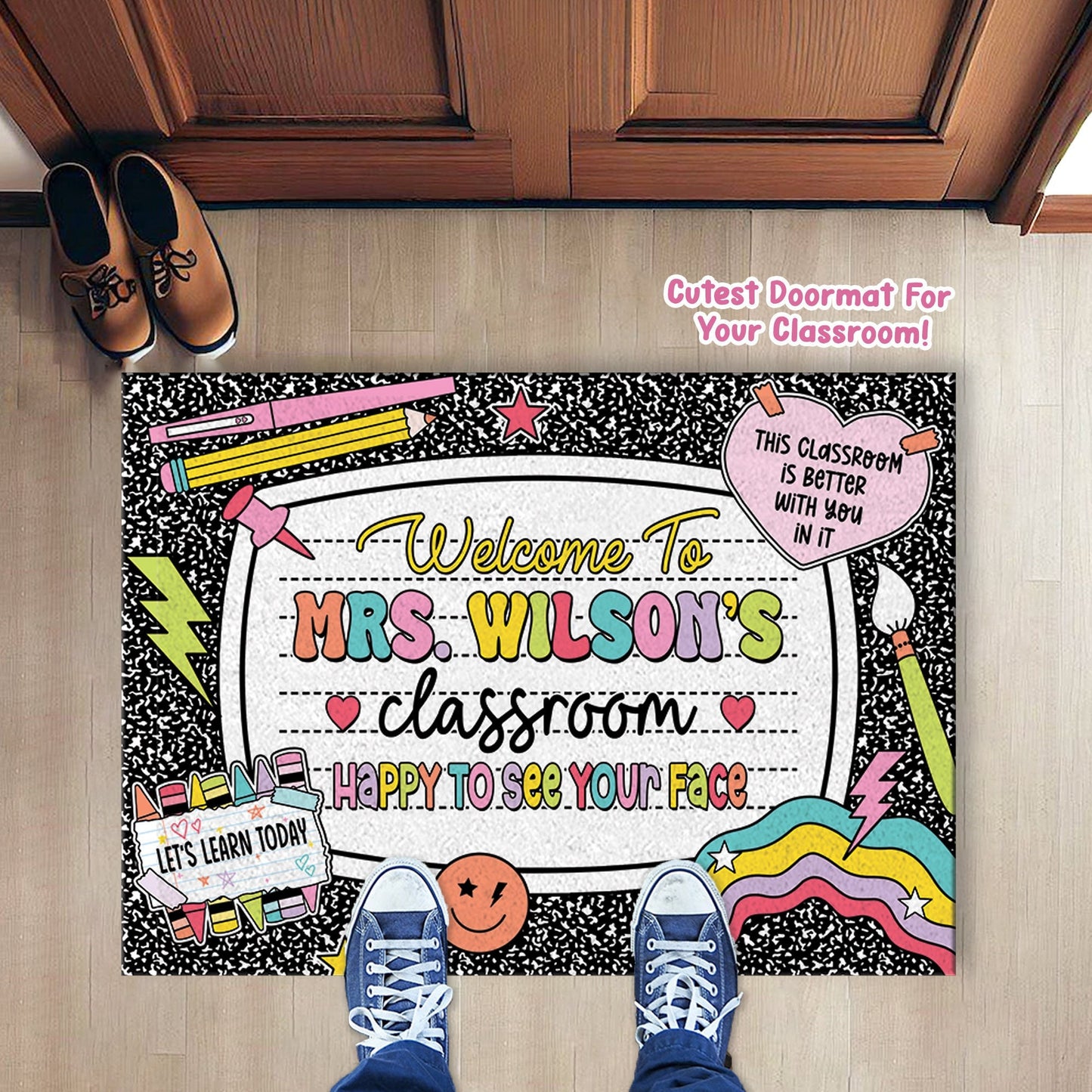 Personalized Teacher Classroom Doormat Composition Notebook Classroom Office Doormat, Teacher Gift Back To School, Teacher Appreciation Gift