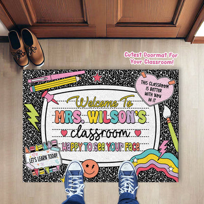 Personalized Teacher Classroom Doormat Composition Notebook Classroom Office Doormat, Teacher Gift Back To School, Teacher Appreciation Gift