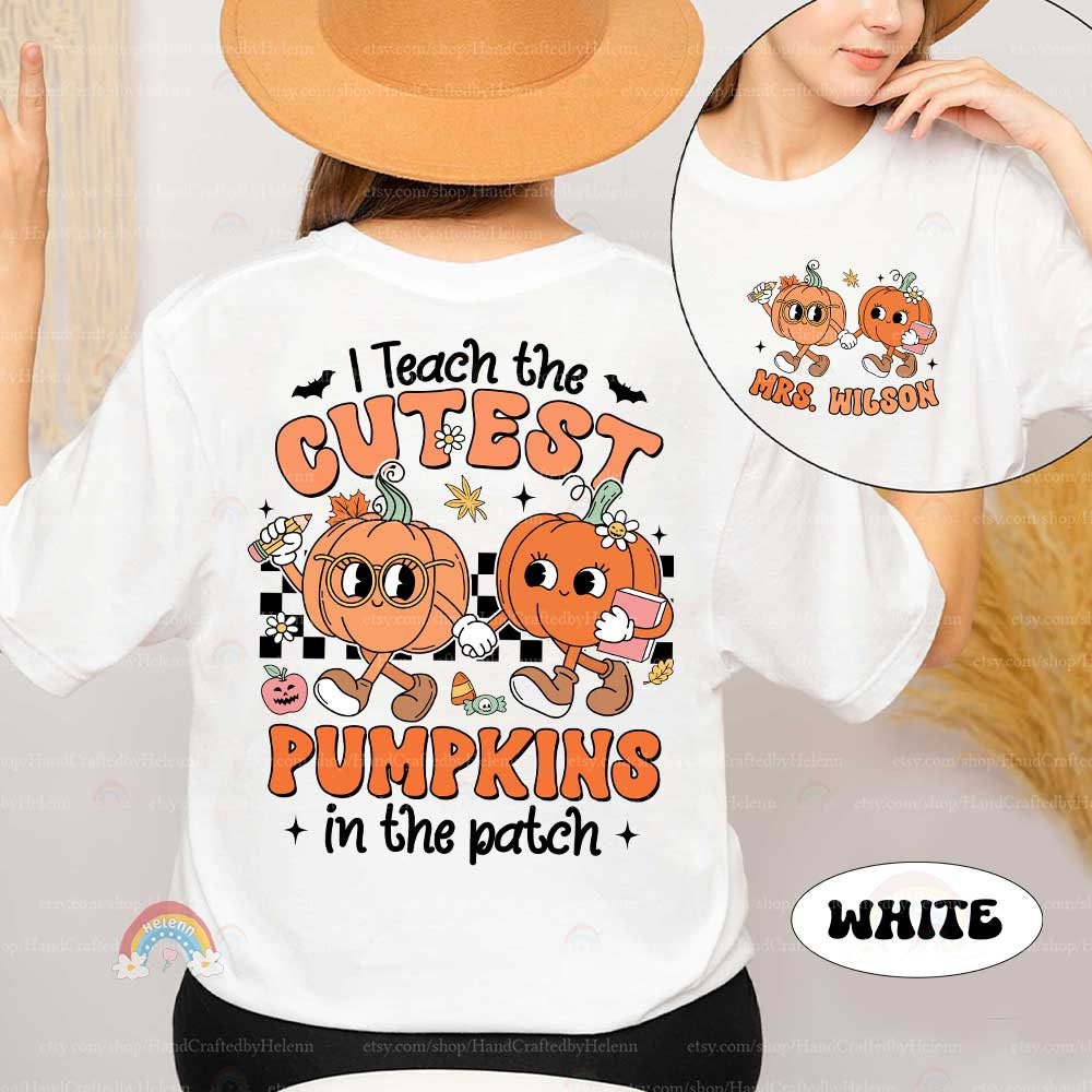 Custom Teacher Halloween Shirt, I Teach The Cutest Pumpkins Retro Fall Teacher Thanksgiving Shirt Halloween Teacher, Kindergarten Teacher