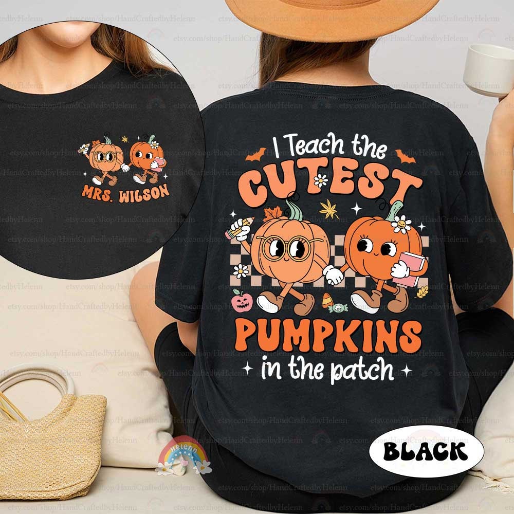 Custom Teacher Halloween Shirt, I Teach The Cutest Pumpkins Retro Fall Teacher Thanksgiving Shirt Halloween Teacher, Kindergarten Teacher