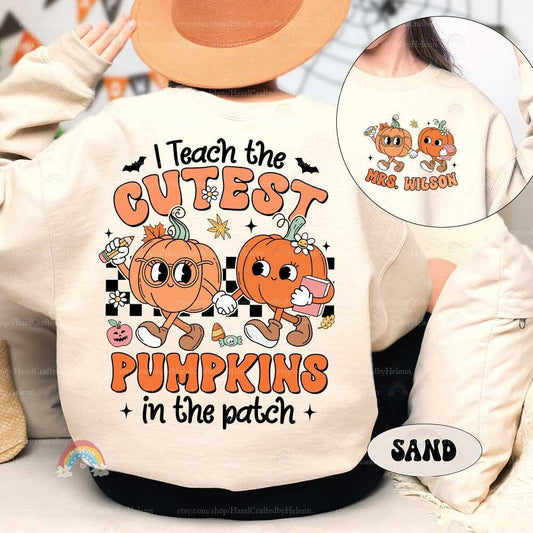 Custom Teacher Halloween Shirt, I Teach The Cutest Pumpkins Retro Fall Teacher Thanksgiving Shirt Halloween Teacher, Kindergarten Teacher
