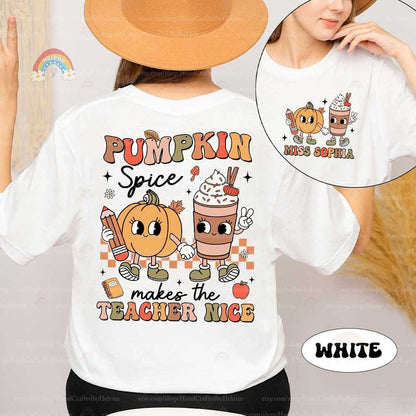 Custom Teacher Fall Shirt Pumpkin Spice Makes Teacher Nice, Retro Fall Teacher Sweatshirt Pumpkin Thanksgiving Spooky Teacher, Teacher Gifts
