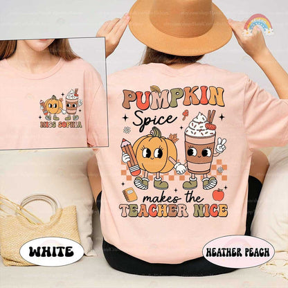 Custom Teacher Fall Shirt Pumpkin Spice Makes Teacher Nice, Retro Fall Teacher Sweatshirt Pumpkin Thanksgiving Spooky Teacher, Teacher Gifts