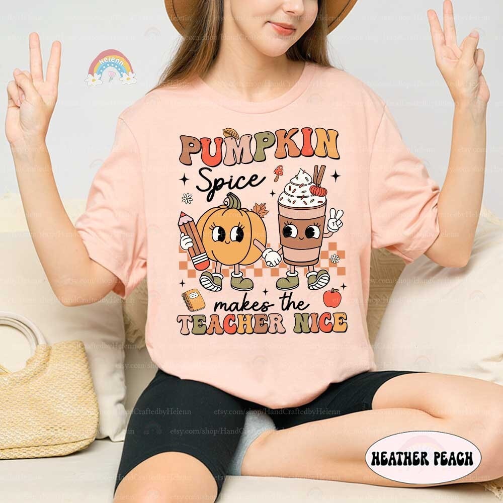 Teacher Fall Shirt Pumpkin Spice Makes Teacher Nice, Retro Fall Teacher Pumpkin Sweatshirt Thanksgiving, Kindergarten Teacher, Teacher Gifts