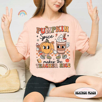 Teacher Fall Shirt Pumpkin Spice Makes Teacher Nice, Retro Fall Teacher Pumpkin Sweatshirt Thanksgiving, Kindergarten Teacher, Teacher Gifts