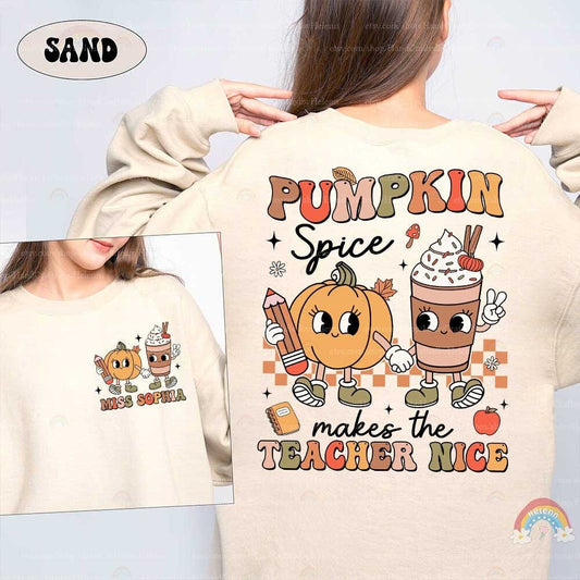Custom Teacher Fall Shirt Pumpkin Spice Makes Teacher Nice, Retro Fall Teacher Sweatshirt Pumpkin Thanksgiving Spooky Teacher, Teacher Gifts