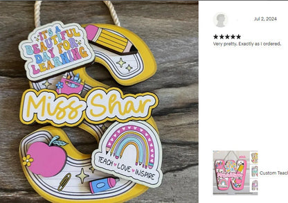 Custom Teacher Door Hanger, Teacher 3D Wood Sign For Classroom, Teacher Name Welcome Sign, Teacher Christmas Gift, Teacher Appreciation Gift