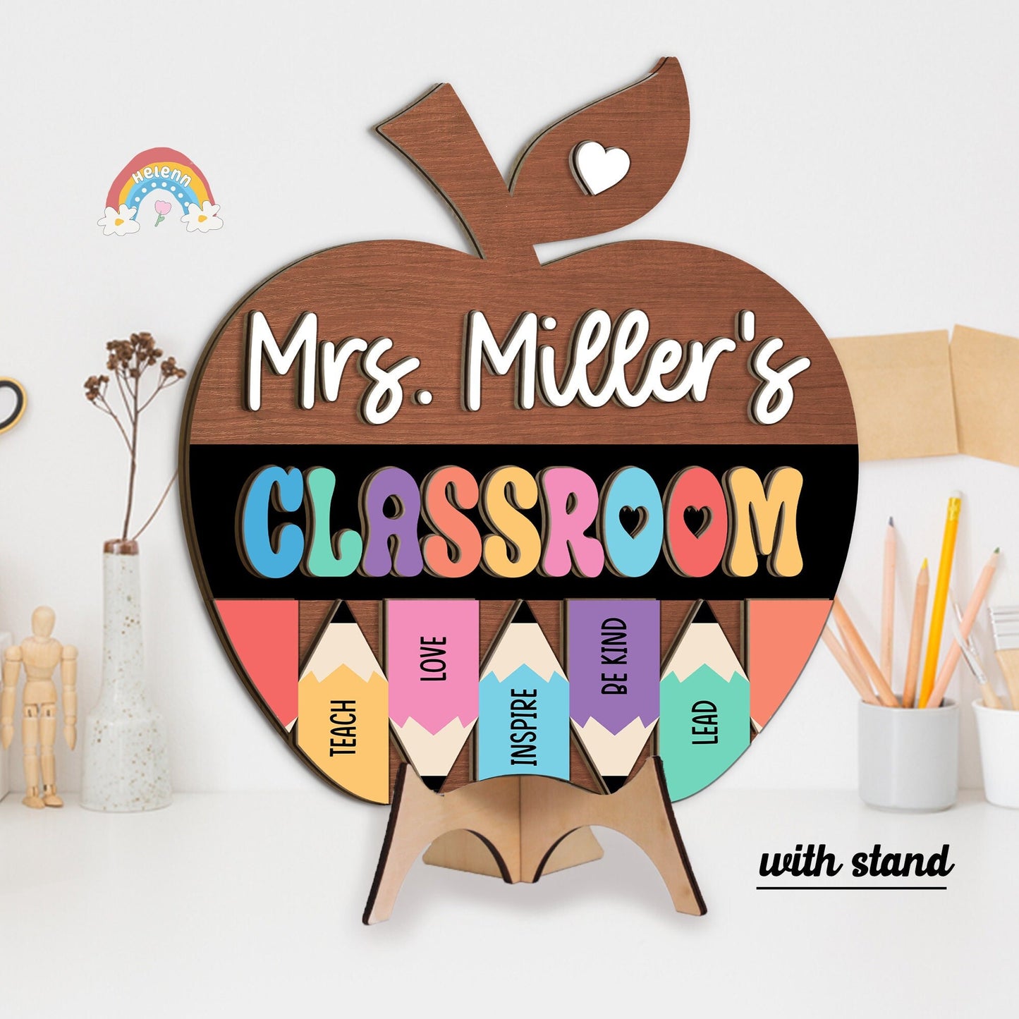 Custom Teacher Door Hanger Door Sign, Teacher 3D Wood Sign Class, Custom Teacher Name Gift, Back To School Gift, Teacher Appreciation Gift