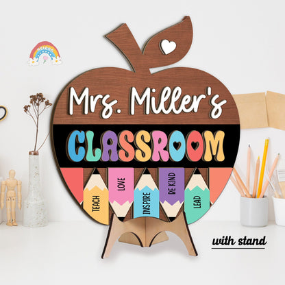 Custom Teacher Door Hanger Door Sign, Teacher 3D Wood Sign Class, Custom Teacher Name Gift, Back To School Gift, Teacher Appreciation Gift