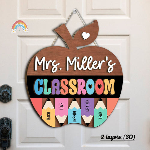 Custom Teacher Door Hanger Door Sign, Teacher 3D Wood Sign Class, Custom Teacher Name Gift, Back To School Gift, Teacher Appreciation Gift